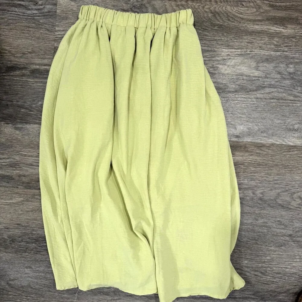 Lime Green Embroidered Midi Skirt boho cottagecore Women's M